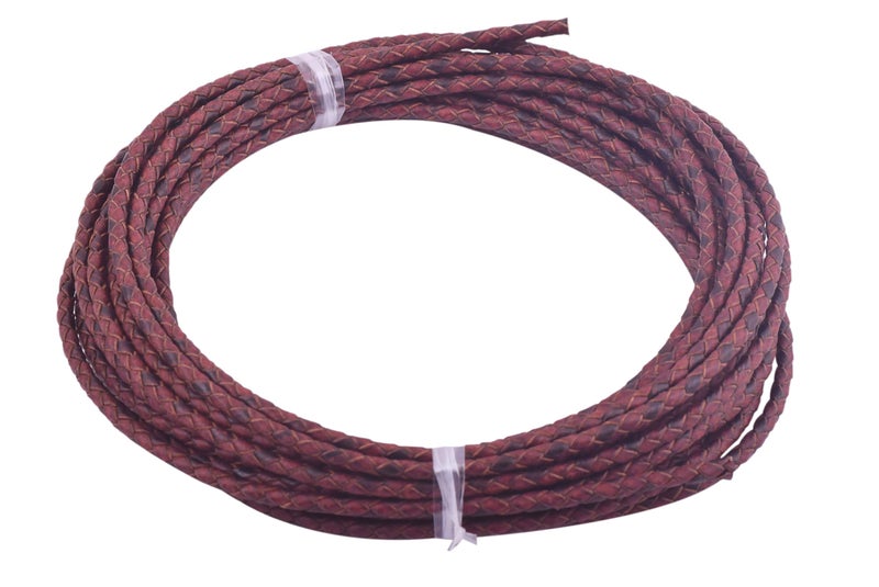 KONMAY Round Braided Genuine Bolo Leather Cord for Jewelry and Craft Designs (3.0mm, Vintage Brown) - Image 1
